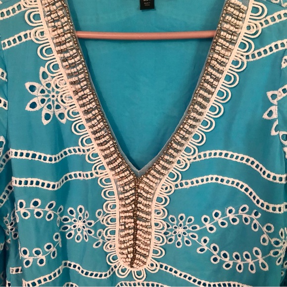 Boston Proper Women’s Turquoise Beaded Blouse Size M - Picture 3 of 6